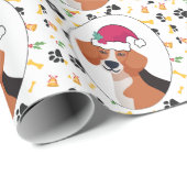 Beagle Hund und Weihnachtsmannmütze Weihnachten Geschenkpapier (Rolleneckpunkt)