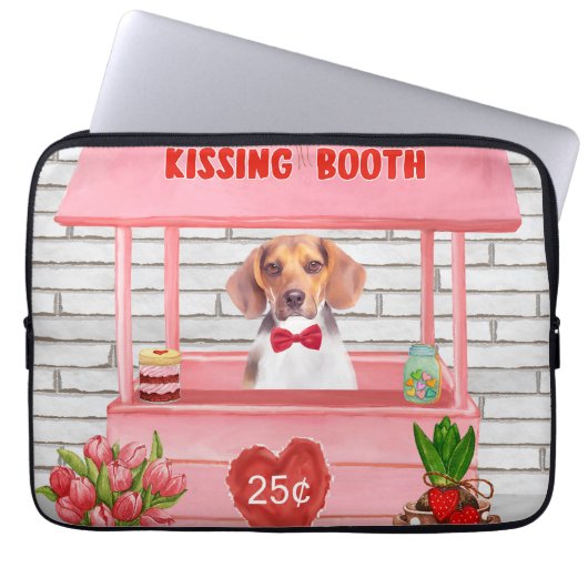 Beagle Hund Valentinstag Kissing-Stand Laptopschutzhülle (Vorderseite)