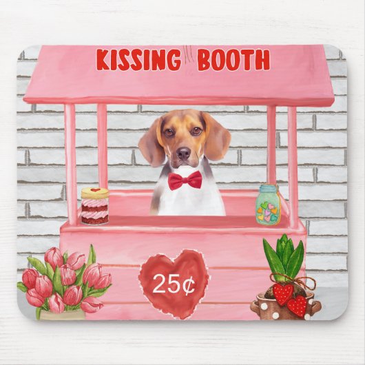 Beagle Hund Valentinstag Kissing-Stand Mousepad (Vorne)