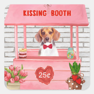 Beagle Hund Valentinstag Kissing-Stand Quadratischer Aufkleber