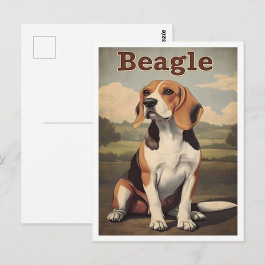 Beagle-Hund Vintage-Kunst Postkarte (Vorne/Hinten)