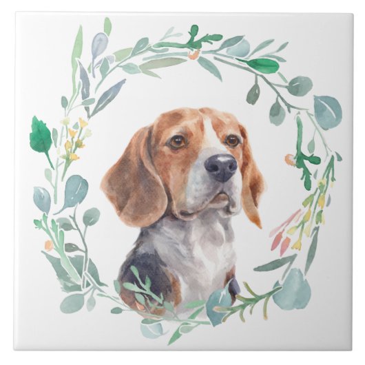Beagle Hund Wasserfarbenreath Fliese (Vorderseite)
