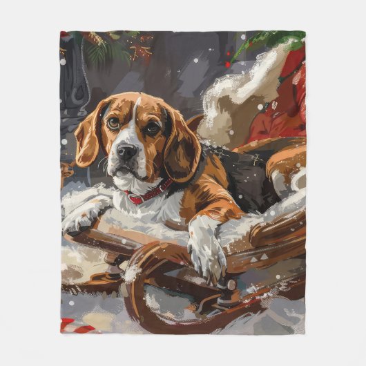 Beagle Hund Weihnachten Fleecedecke (Vorderseite)