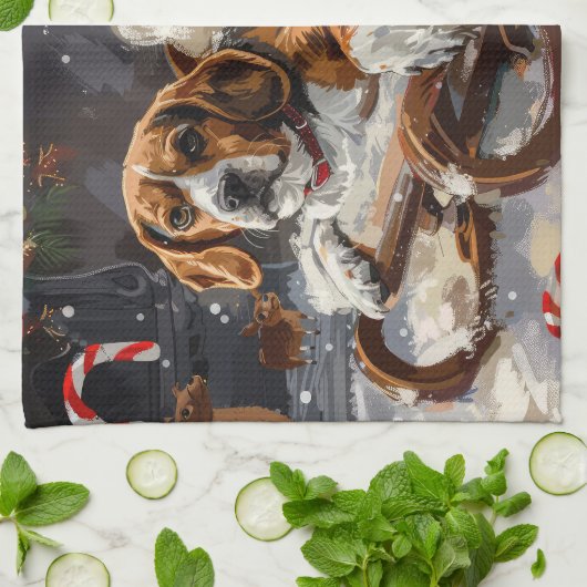 Beagle Hund Weihnachten Geschirrtuch (Gefaltet)