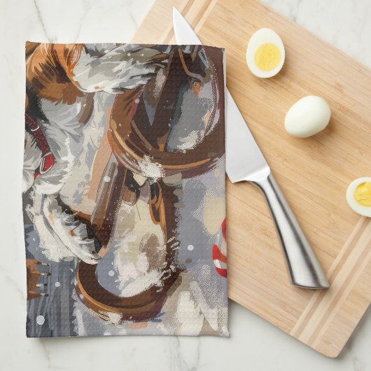 Beagle Hund Weihnachten Geschirrtuch (Viertel Falte)