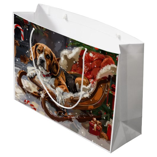 Beagle Hund Weihnachten Große Geschenktüte (Rückseite Schrägansicht)