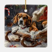 Beagle Hund Weihnachten Keramikornament (Rückseite)