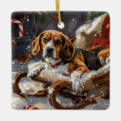 Beagle Hund Weihnachten Keramikornament (Vorderseite)