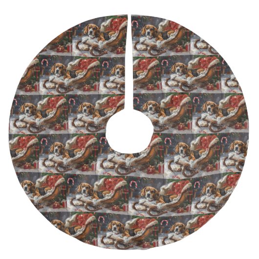Beagle Hund Weihnachten Polyester Weihnachtsbaumdecke (Vorderseite)