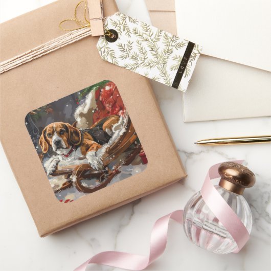 Beagle Hund Weihnachten Quadratischer Aufkleber (Schenken)