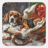 Beagle Hund Weihnachten Quadratischer Aufkleber (Vorderseite)