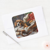 Beagle Hund Weihnachten Quadratischer Aufkleber (Umschlag)