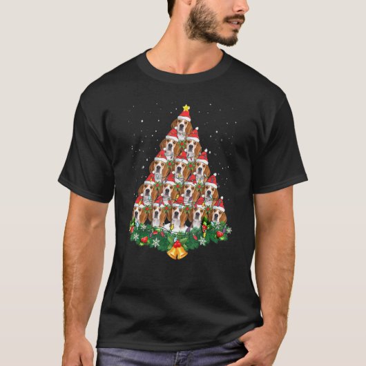 Beagle Hund Weihnachtsbaum Weihnachtsmannmütze Gra T-Shirt (Vorderseite)