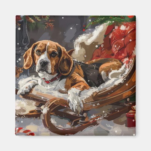 Beagle Hund Weihnachtsfestlich Magnet (Vorne)