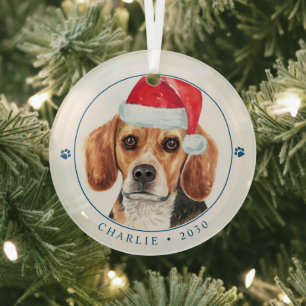 Beagle-Hund Weihnachtsmann Personalisiert Süßes Ha Ornament Aus Glas