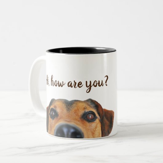 Beagle Hund Wie geht es dir?Tasse Zweifarbige Tasse (Vorderseite Links)