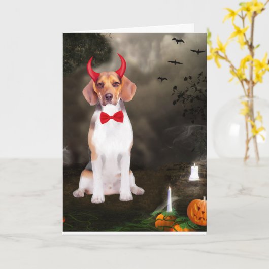 Beagle Hund zu Halloween Karte (Gelbe Blume)