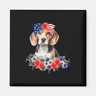 Beagle-Hunde-Bandana-Amerikanische-Flagge 4. Juli  Magnet