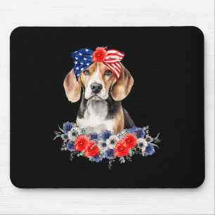 Beagle-Hunde-Bandana-Amerikanische-Flagge 4. Juli  Mousepad