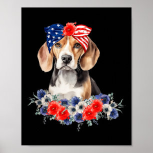 Beagle-Hunde-Bandana-Amerikanische-Flagge 4. Juli Poster