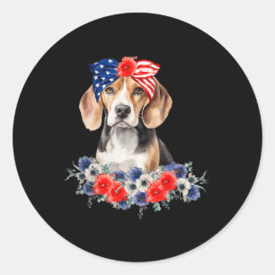 Beagle-Hunde-Bandana Amerikanische Flagge 4. Juli  Runder Aufkleber