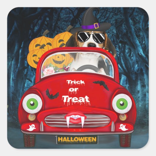 Beagle Hunde Beängstigendes Auto Quadratischer Aufkleber (Vorderseite)