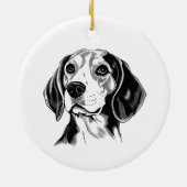 Beagle Hunde Schwarz-Weiß-Kontur Silhouette Keramik Ornament (Hinten)