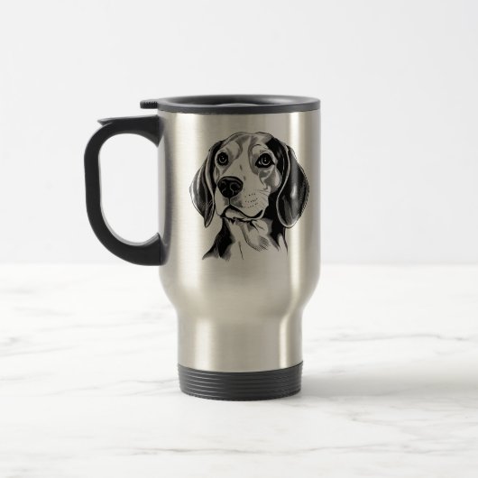 Beagle Hunde Schwarz-Weiß-Kontur Silhouette Reisebecher (Links)