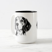 Beagle Hunde Schwarz-Weiß-Kontur Silhouette Zweifarbige Tasse (Vorderseite Links)
