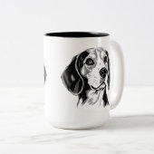 Beagle Hunde Schwarz-Weiß-Kontur Silhouette Zweifarbige Tasse (VorderseiteRechts)