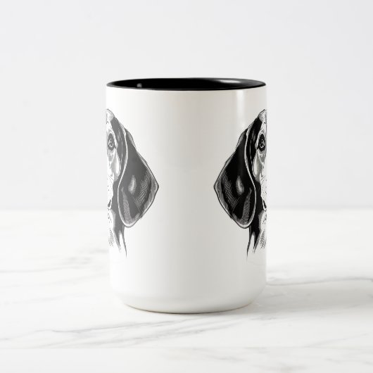 Beagle Hunde Schwarz-Weiß-Kontur Silhouette Zweifarbige Tasse (Mittel)