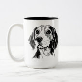 Beagle Hunde Schwarz-Weiß-Kontur Silhouette Zweifarbige Tasse (Links)