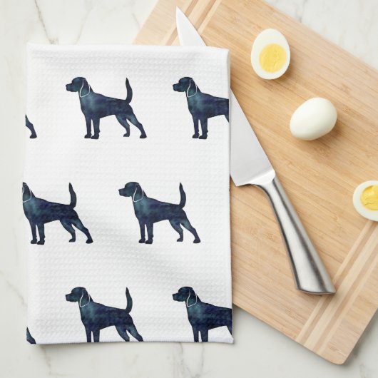 Beagle Hunde Silhouette Wasserfarbe Geschirrtuch (Viertel Falte)