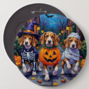 Beagle Hunde Trick-or-Treating in Halloween-Kostüm Button