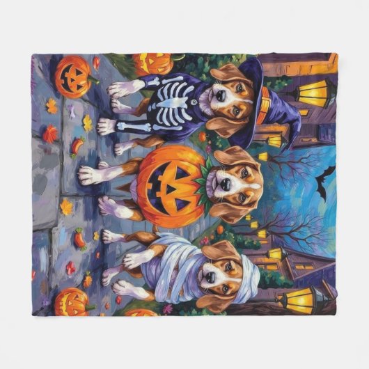Beagle Hunde Trick-or-Treating in Halloween-Kostüm Fleecedecke (Vorderseite (Horizontal))