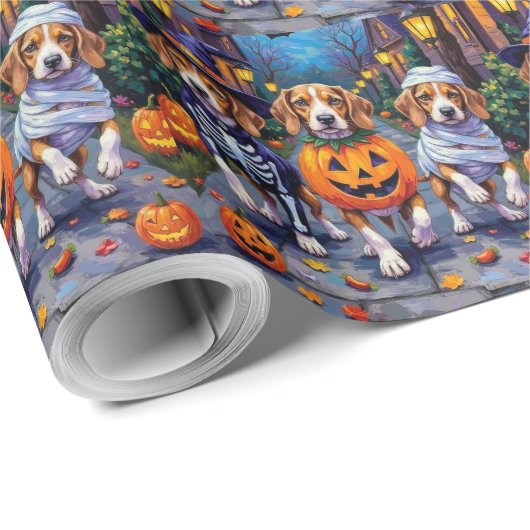 Beagle Hunde Trick-or-Treating in Halloween-Kostüm Geschenkpapier (Rolleneckpunkt)