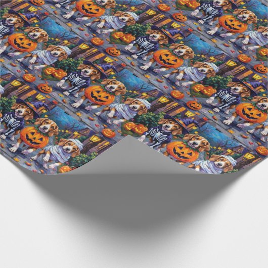 Beagle Hunde Trick-or-Treating in Halloween-Kostüm Geschenkpapier (Ecke)