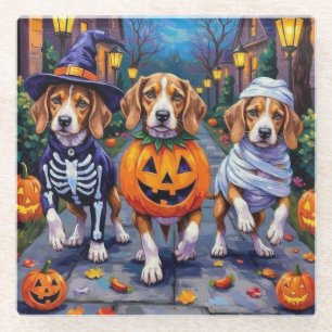 Beagle Hunde Trick-or-Treating in Halloween-Kostüm Glasuntersetzer