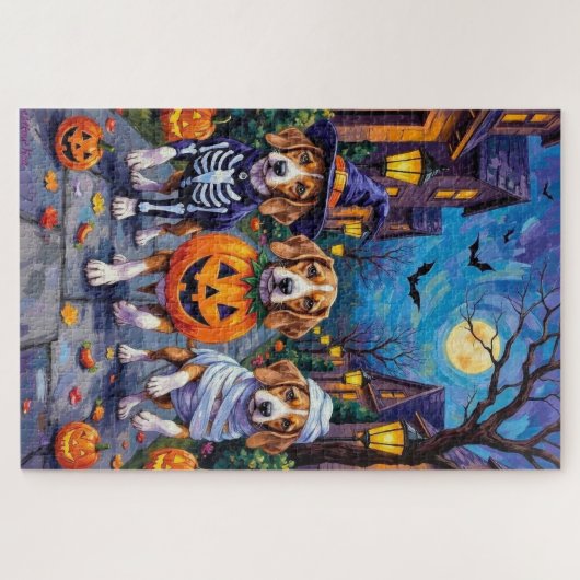 Beagle Hunde Trick-or-Treating in Halloween-Kostüm Puzzle (Horizontal)