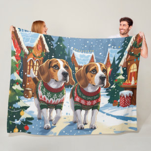 Beagle-Hunde Weihnachten Schnee Feiertag Fleecedecke