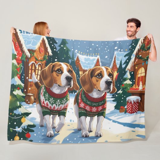 Beagle-Hunde Weihnachten Schnee Feiertag Fleecedecke (Beispiel)