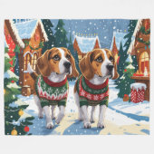 Beagle-Hunde Weihnachten Schnee Feiertag Fleecedecke (Vorderseite (Horizontal))
