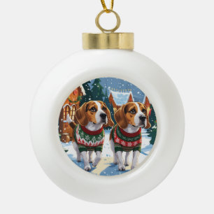 Beagle-Hunde Weihnachten Schnee Feiertag Keramik Kugel-Ornament