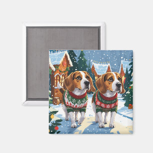 Beagle Hunde Weihnachten Schnee Feiertag Magnet