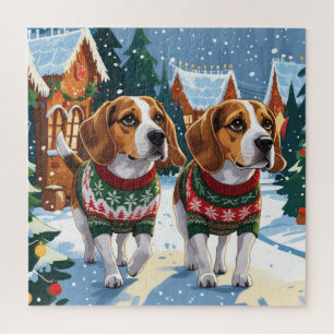 Beagle-Hunde Weihnachten Schnee Feiertag Puzzle