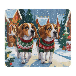 Beagle-Hunde Weihnachten Schnee Urlaub Schneidebrett