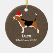 Beagle Hunde Weihnachtsmannmütze Personalisiert Keramik Ornament (Vorne)