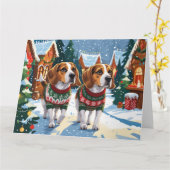 Beagle Hunde Weihnachtsschneeferien Karte (Gelbe Blume)