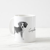 Beagle-Hundedesign in Schwarz-Weiß mit Namen Kaffeetasse (Vorderseite Links)