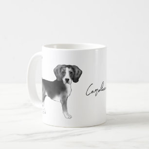 Beagle-Hundedesign in Schwarz-Weiß mit Namen Kaffeetasse